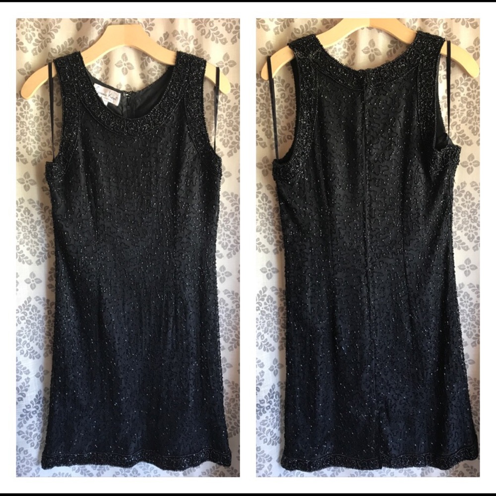 Laurence Kazar Black Beaded Embellished Dress